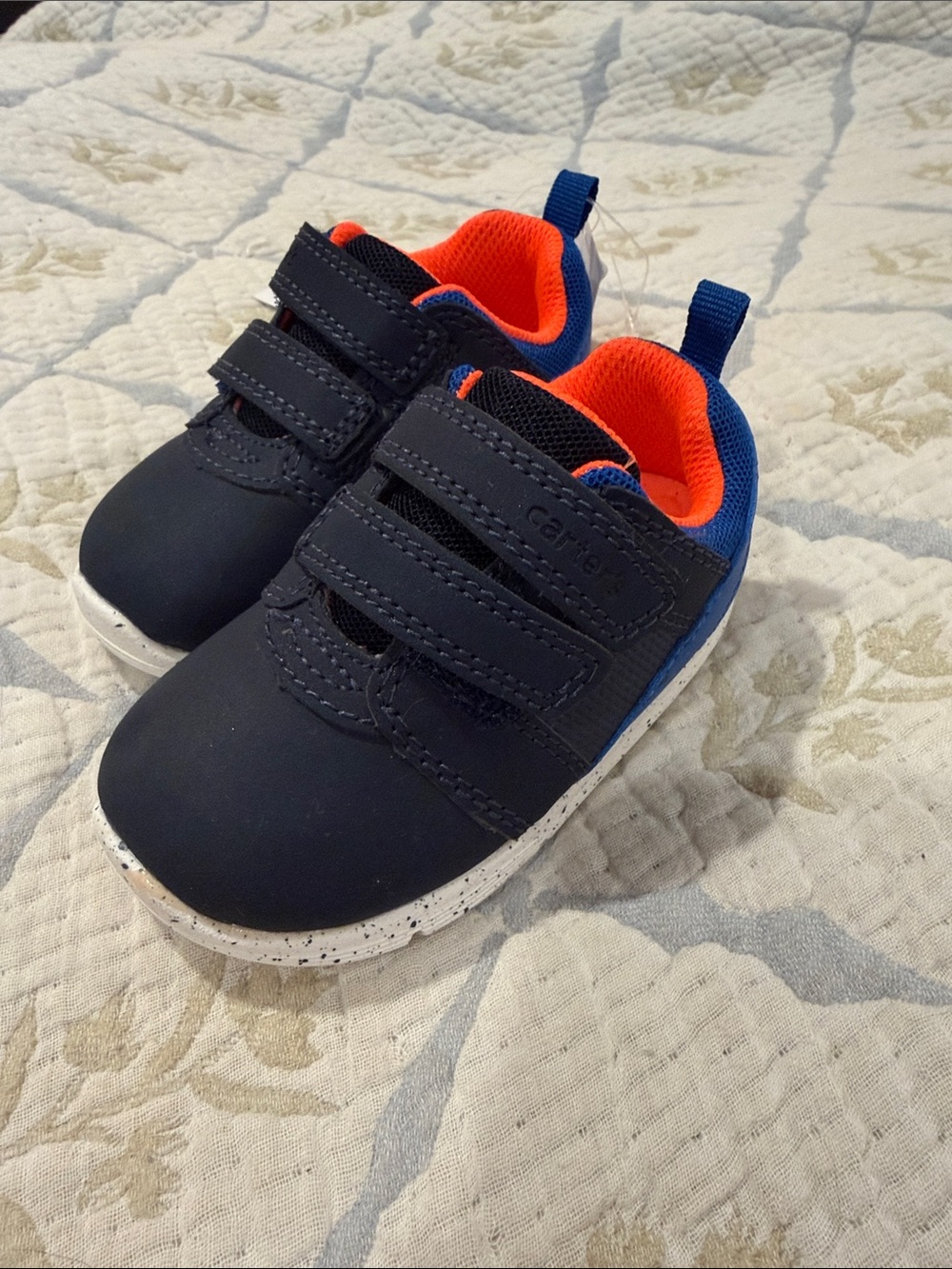 Carters every step sneaker,  Navy and Orange Velcro Sneakers